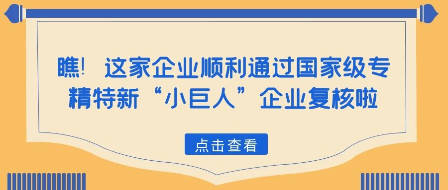 瞧！這家企業(yè)順利通過(guò)國(guó)家級(jí)專(zhuān)精特新“小巨人”企業(yè)復(fù)核啦